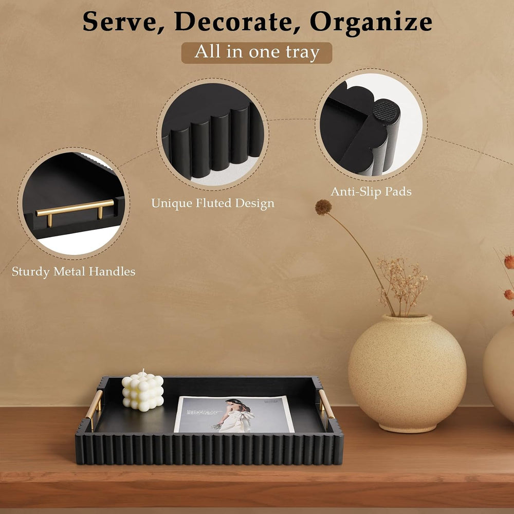 Serving Tray for Coffee Table Decor, 16.7" Decorative Ottoman Tray, Black