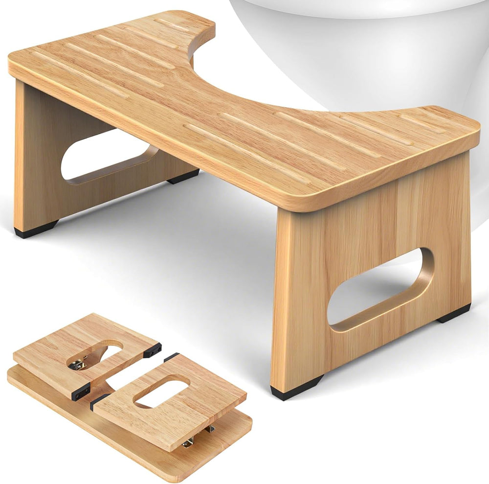 Foldable Toilet Stool, 7 Inch Poop Stool for Bathroom, Bamboo Toilet Potty Sq...