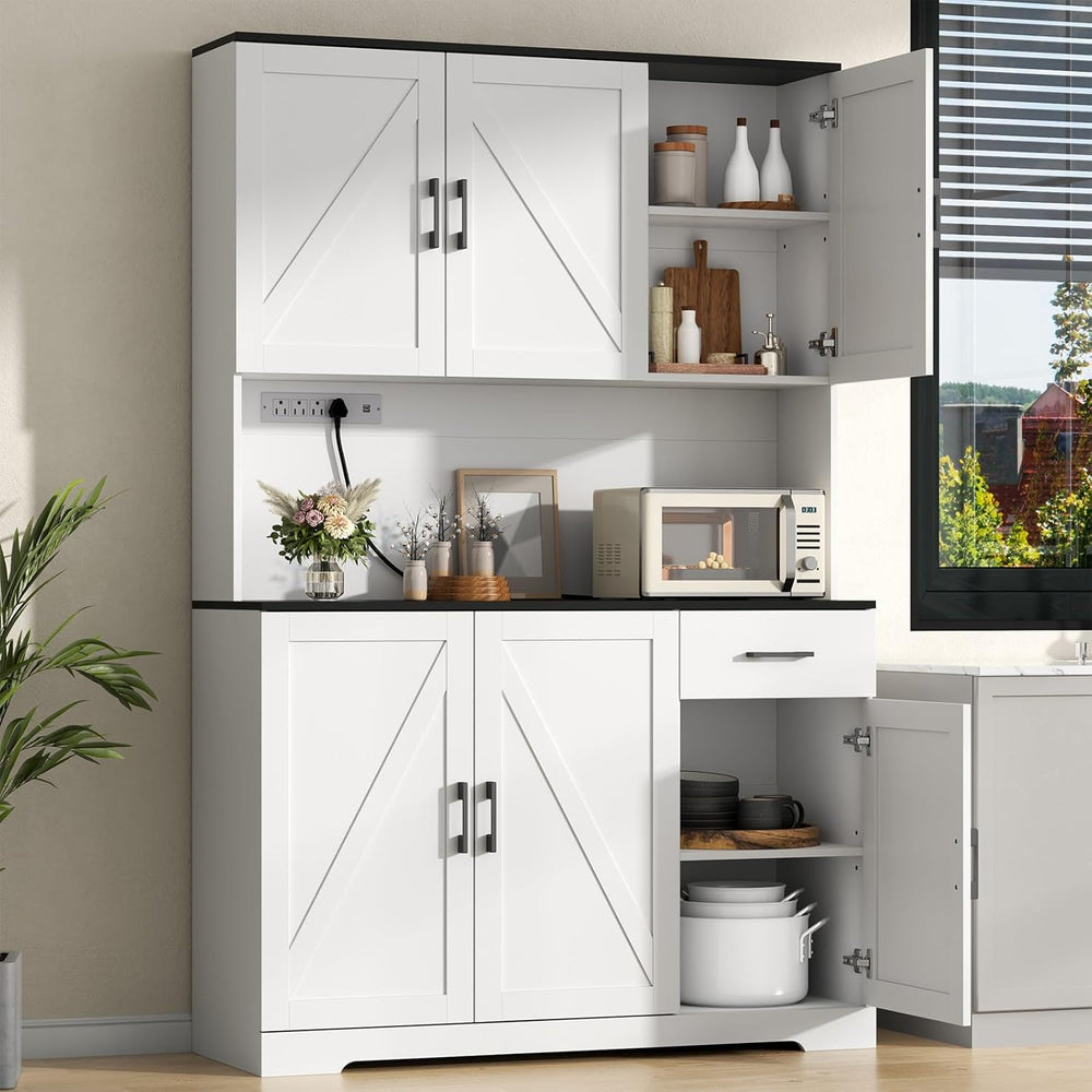 Gyfimoie 71’’ Farmhouse Kitchen Pantry Cabinet, Tall Storage Cabinet with Pow...