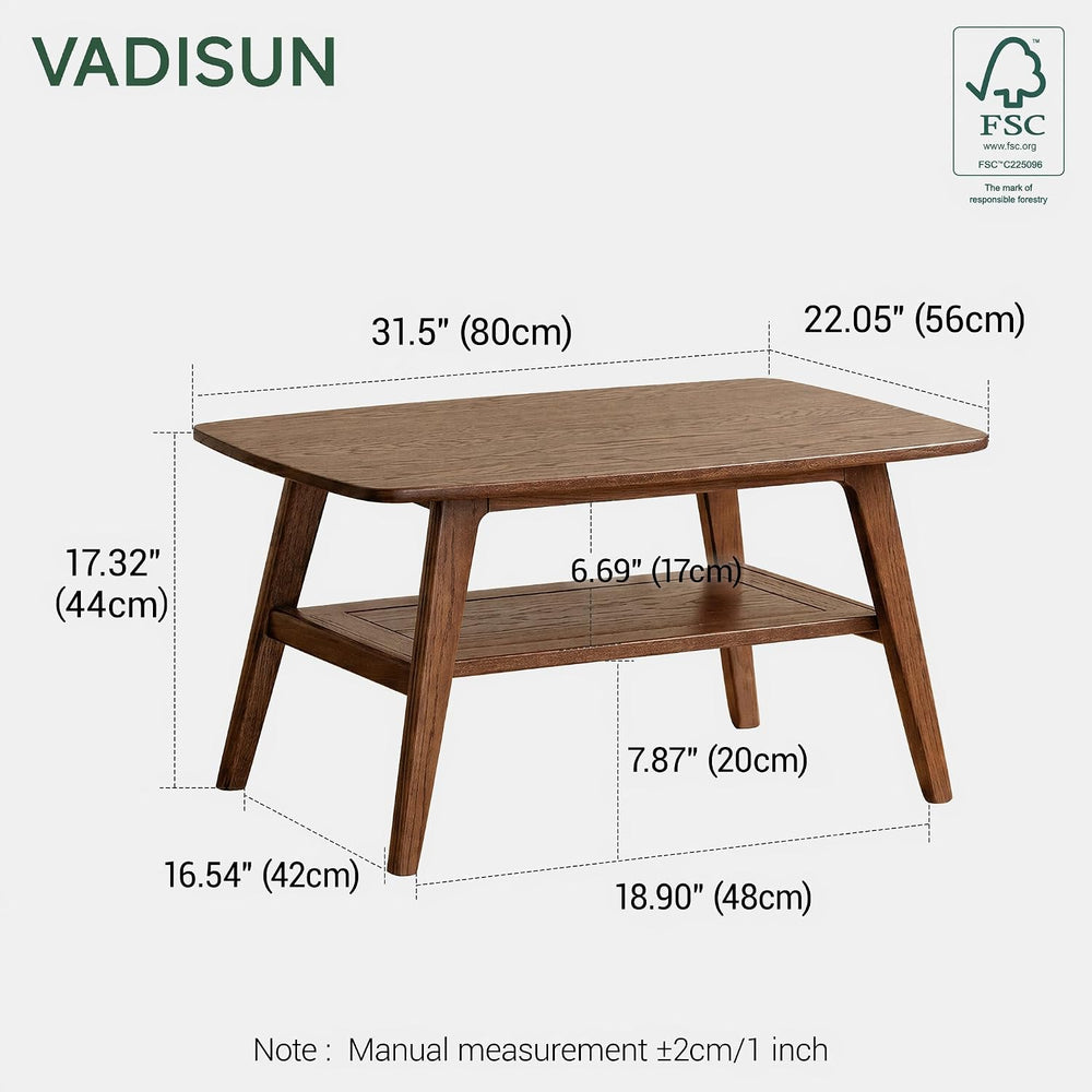 100% Solid Wood Coffee Table for Living Room, 31.5" Small Tables with Sh...