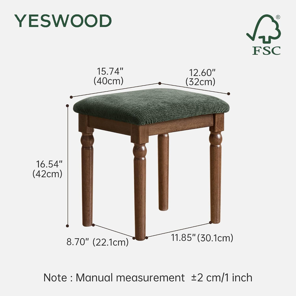 YESWOOD Small Vanity Stool Chair, Solid Wood Stool, Removable Seat Cushion, F...