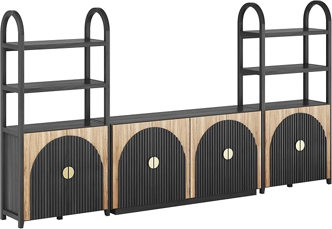 BELLEZE 4-Piece Modular Arched TV Stand Entertainment Center Set, Mid Century...