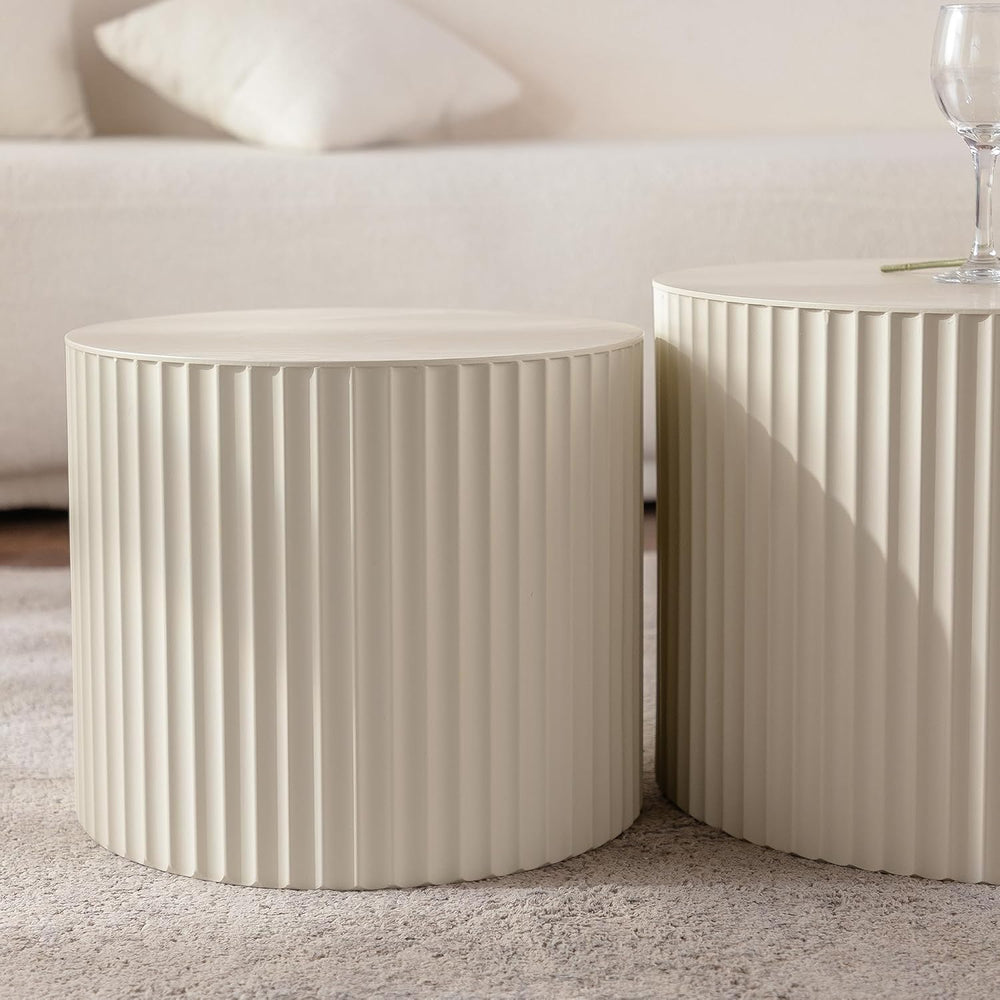 27.56" Nesting Round Coffee Table Set of 2, Morden End Table for Small S...