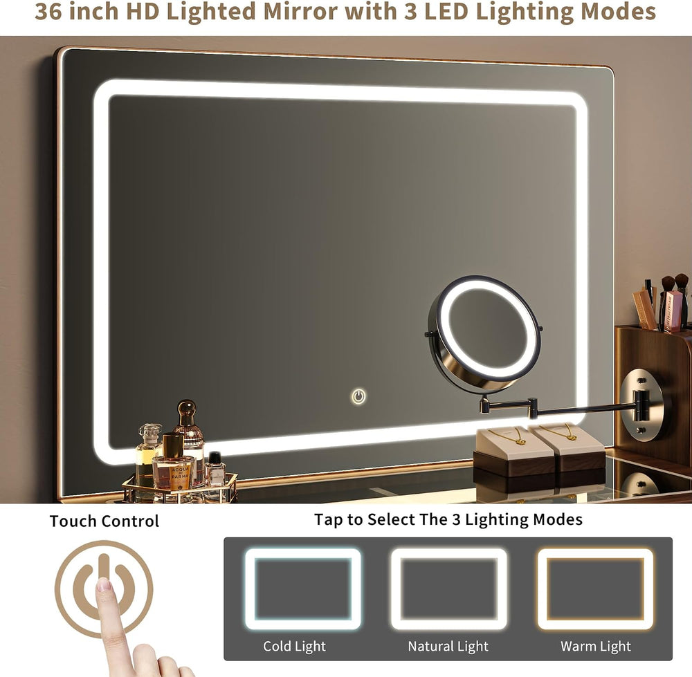 iPormis Makeup Vanity Desk with HD & 5X Magnifying Mirror and Lights, 47&...