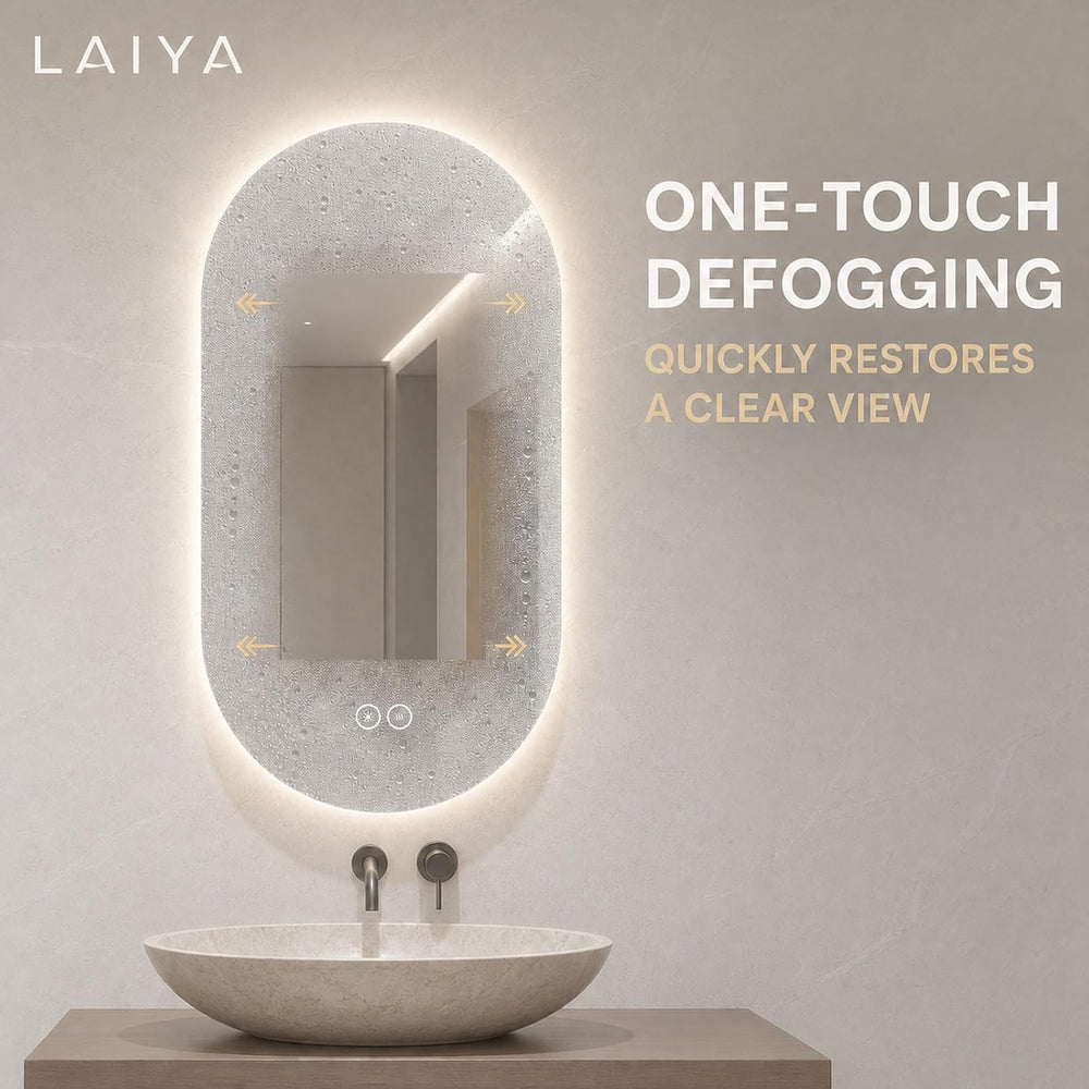 LAIYA 48X24in Oval LED Bathroom Mirror, Frameless Backlit Anti-Fog Dimmable