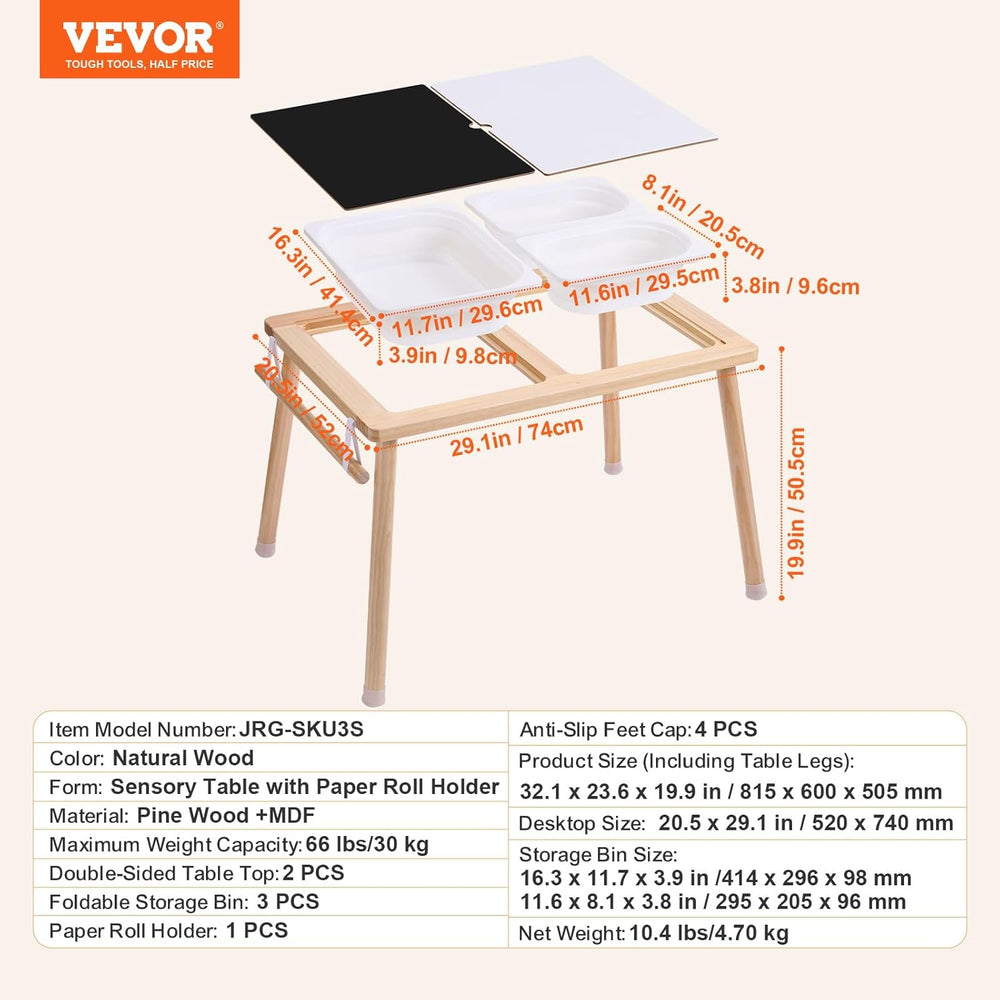 VEVOR Sensory Table for Toddlers, Activity with 3 Foldable Storage Bins, Pape...