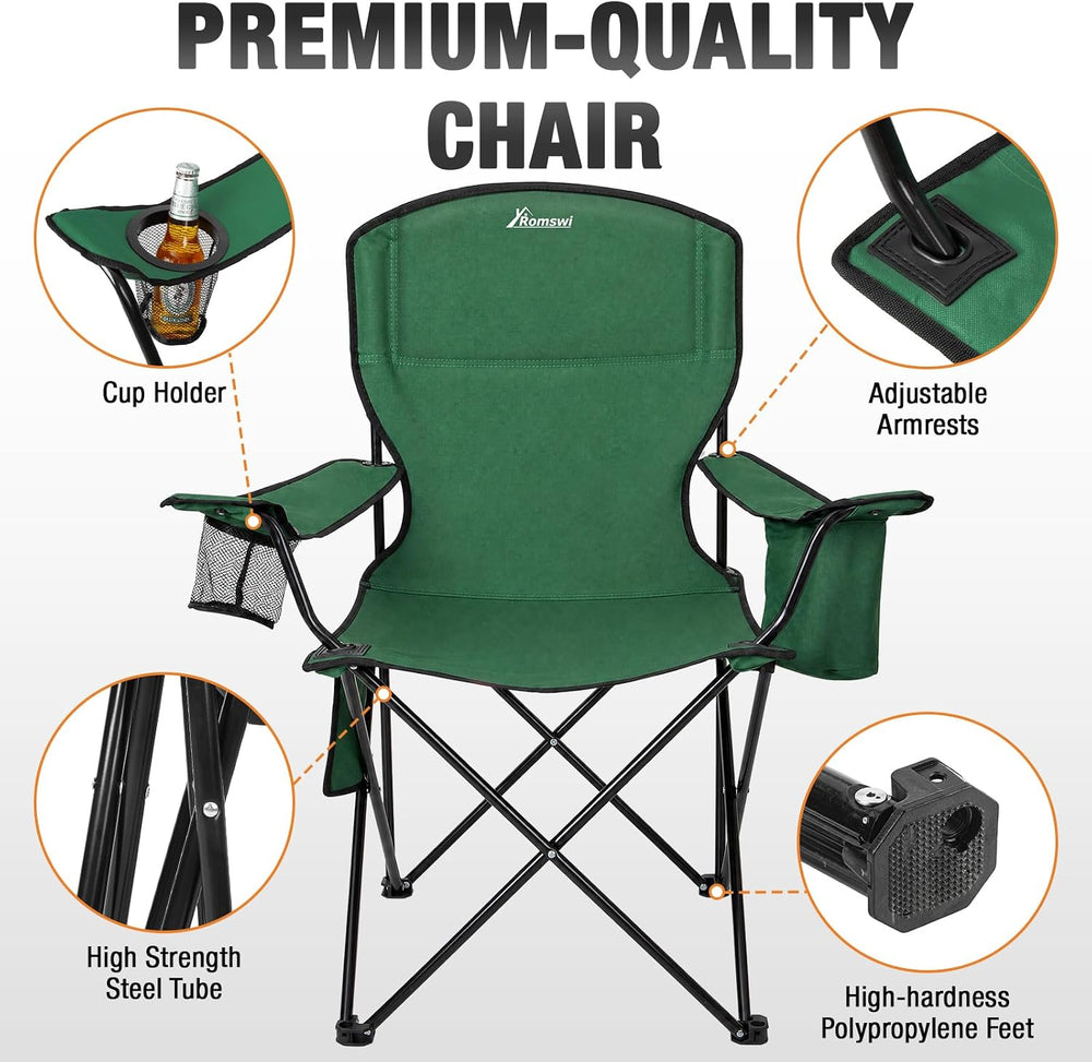 Camping Chairs for Adults, 2 Pack Heavy Duty Folding Chair with 4-Can Cooler ...