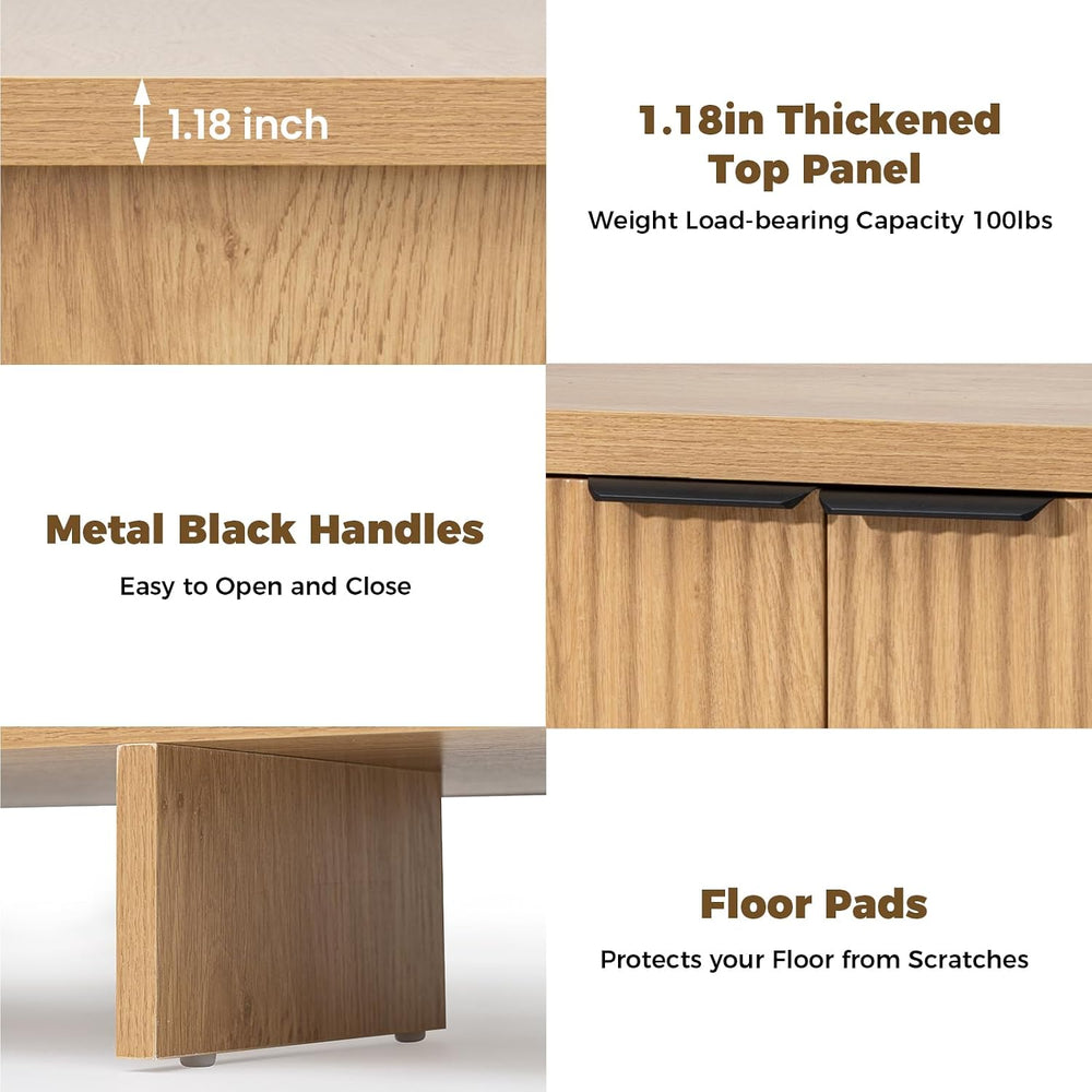 HOMMPA 55''Sideboard Buffet Cabinet with Storage Fluted Sideboard-Nat...