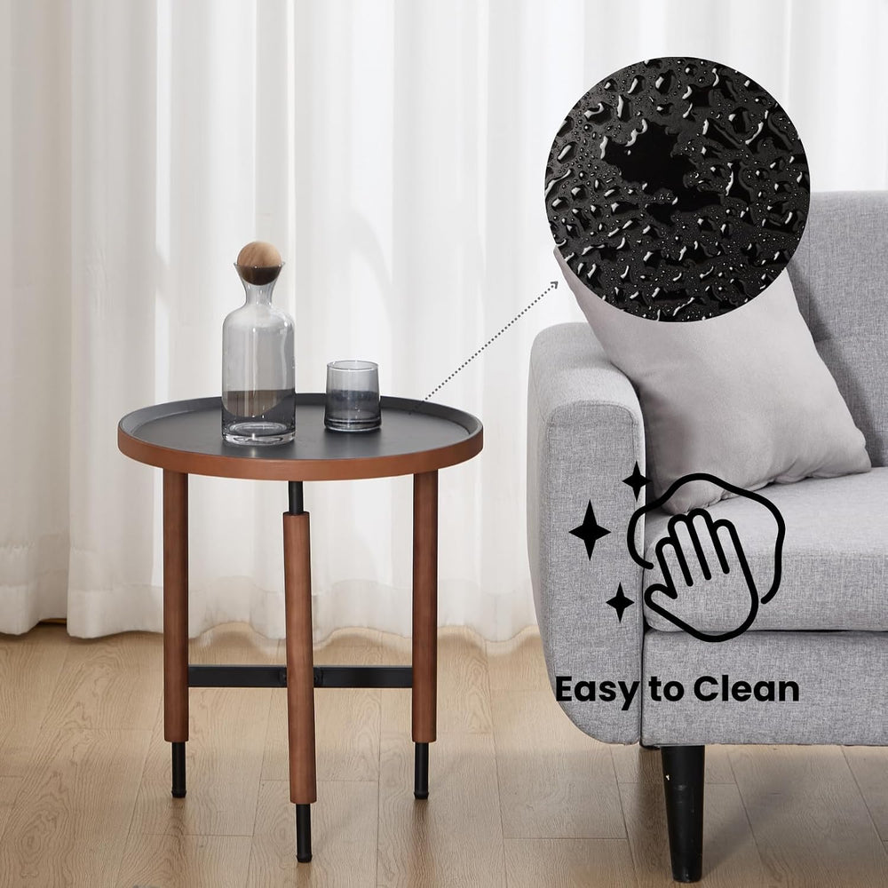 DUOMAY Modern Round Wood Side Table, 19.5'' Wide End Table with T-Sha...