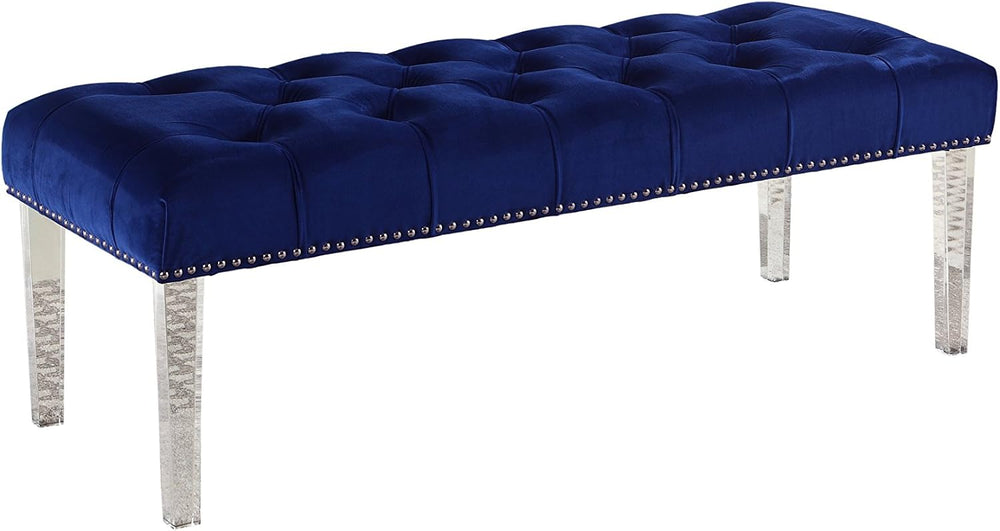 Yafelle 48” Velvet Upholstered Glam Bench with Button Tufted Seat, Silver Nai...