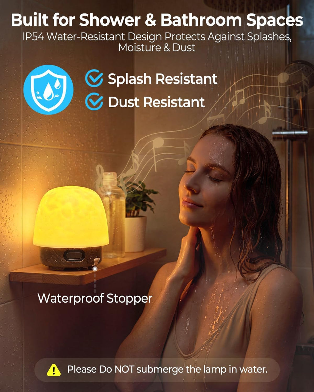 Waterproof Shower Mood Light with Bluetooth Speaker & Ocean Wave Projector