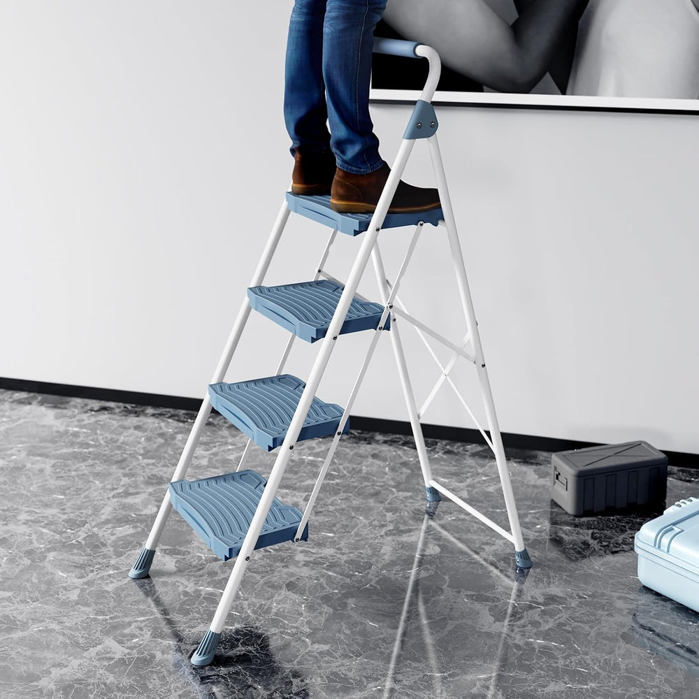 KINGRACK 4 Step Ladder, Sturdy Step Stool with Handrail, Anti-Slip Wide Pedal...