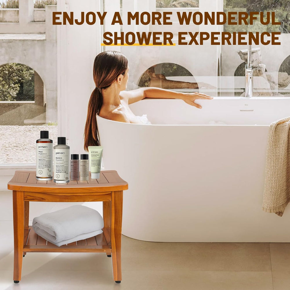 20" Premium Teak Shower Bench with Shelf & Handle, Solid Teak Shower...