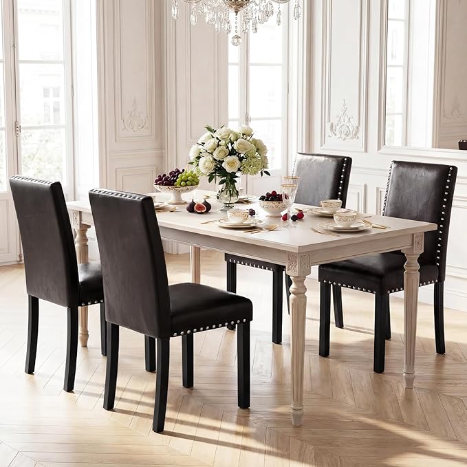 Giantex Dining Chairs Set of 2, Faux Leather Upholstered Parsons Kitchen Chai...