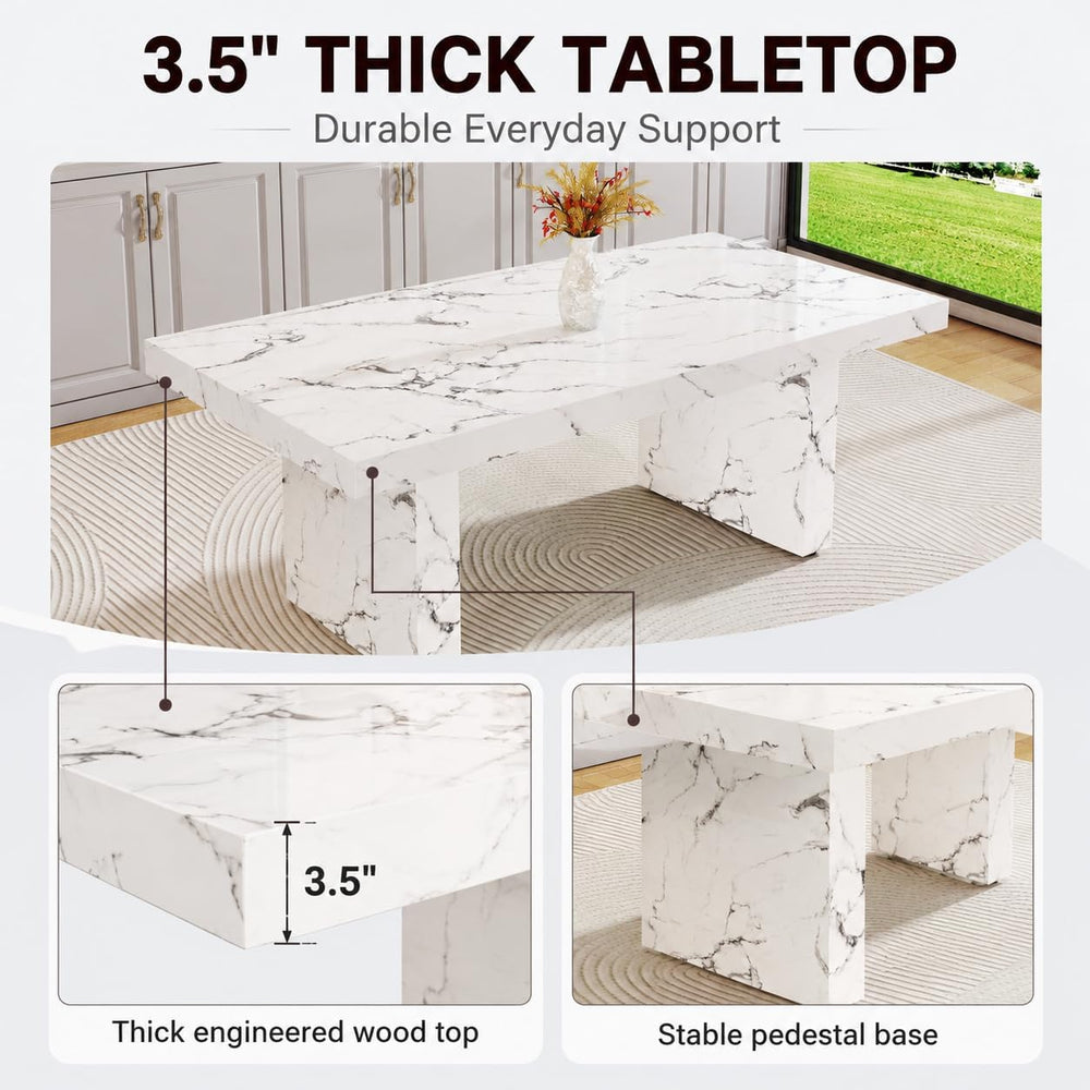 gopop 9 Piece White Dining Table Set, 79" Marble Dining Table Set for 8,...