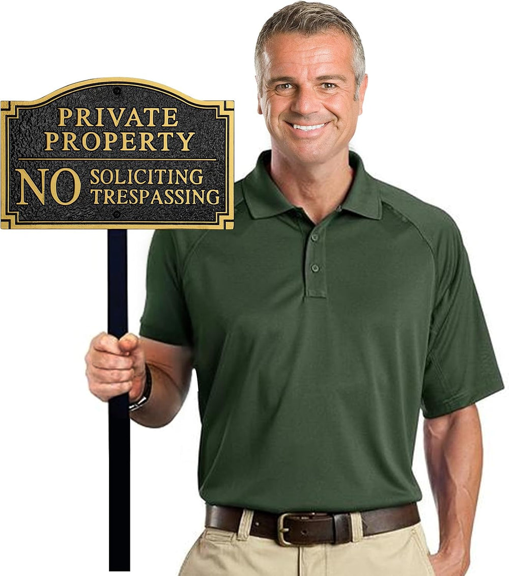 Private Property No Soliciting No Trespassing Cast Metal Yard Sign