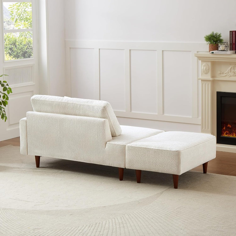 Upholstered Chaise Lounge Chair Indoor with Ottoman Boucle Chaise Lounge Fluf...