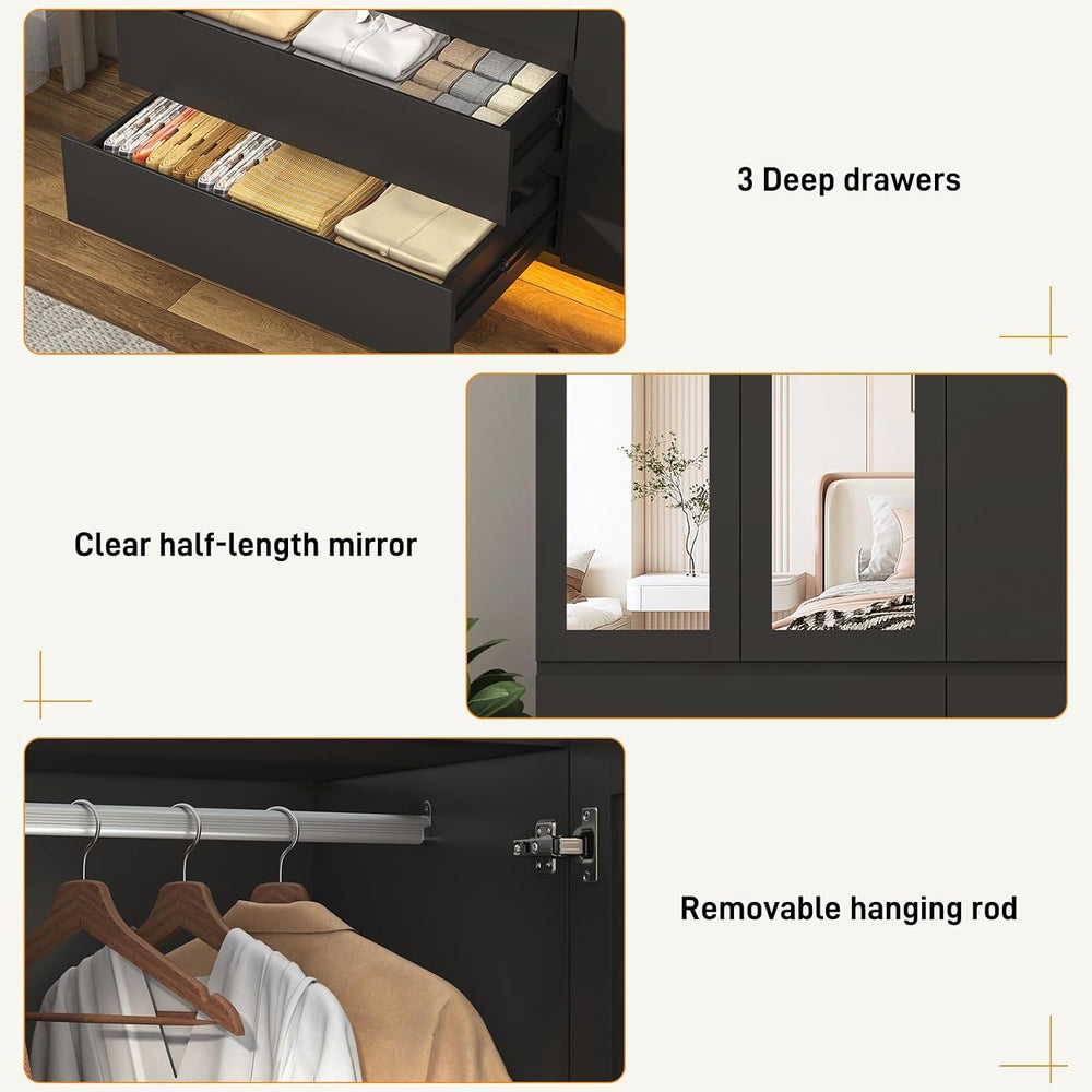 75"H Tall Modern 3 Doors Wooden Armoire Wardrobe Closet with 3 Drawers &...
