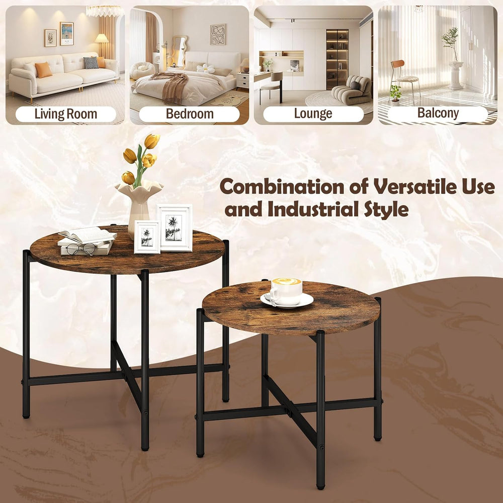 GOFLAME Nesting Coffee Table Set of 2, Round Coffee Tables with Wood Tabletop...
