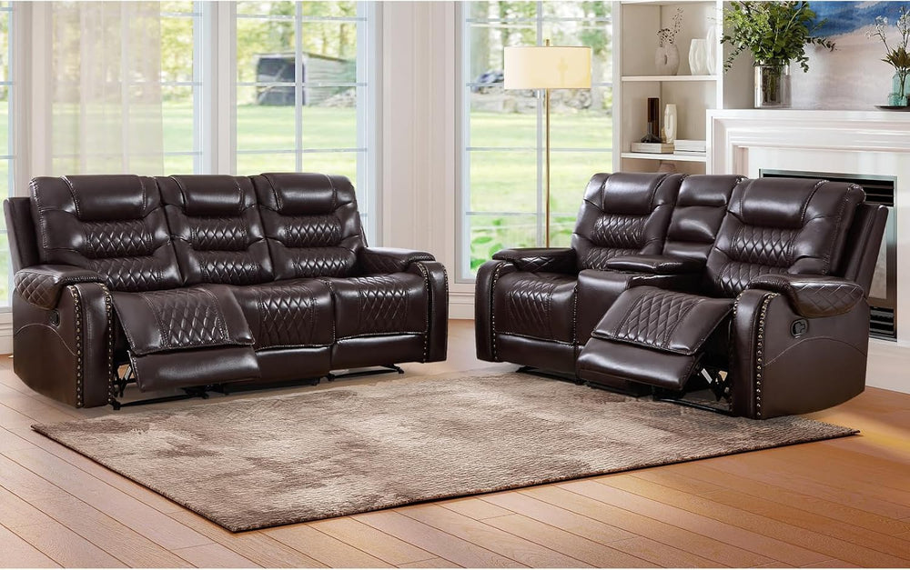 EBELLO 2 Pieces Faux Leather Manual Recliner Sofa Set, Reclining Living Room ...