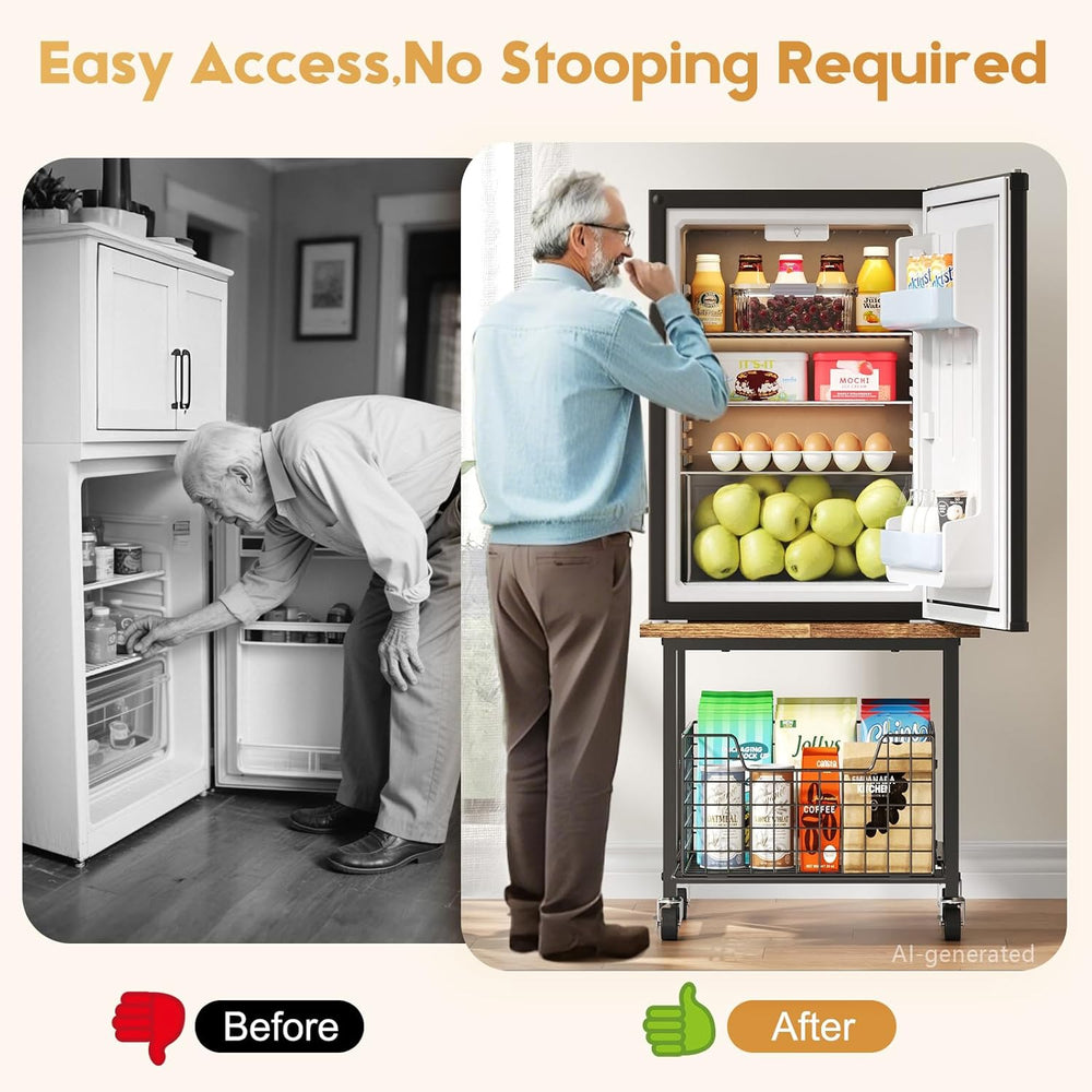Mini Fridge Stand with Storage, Small Refrigerator Stand with Wheels, Rolling...