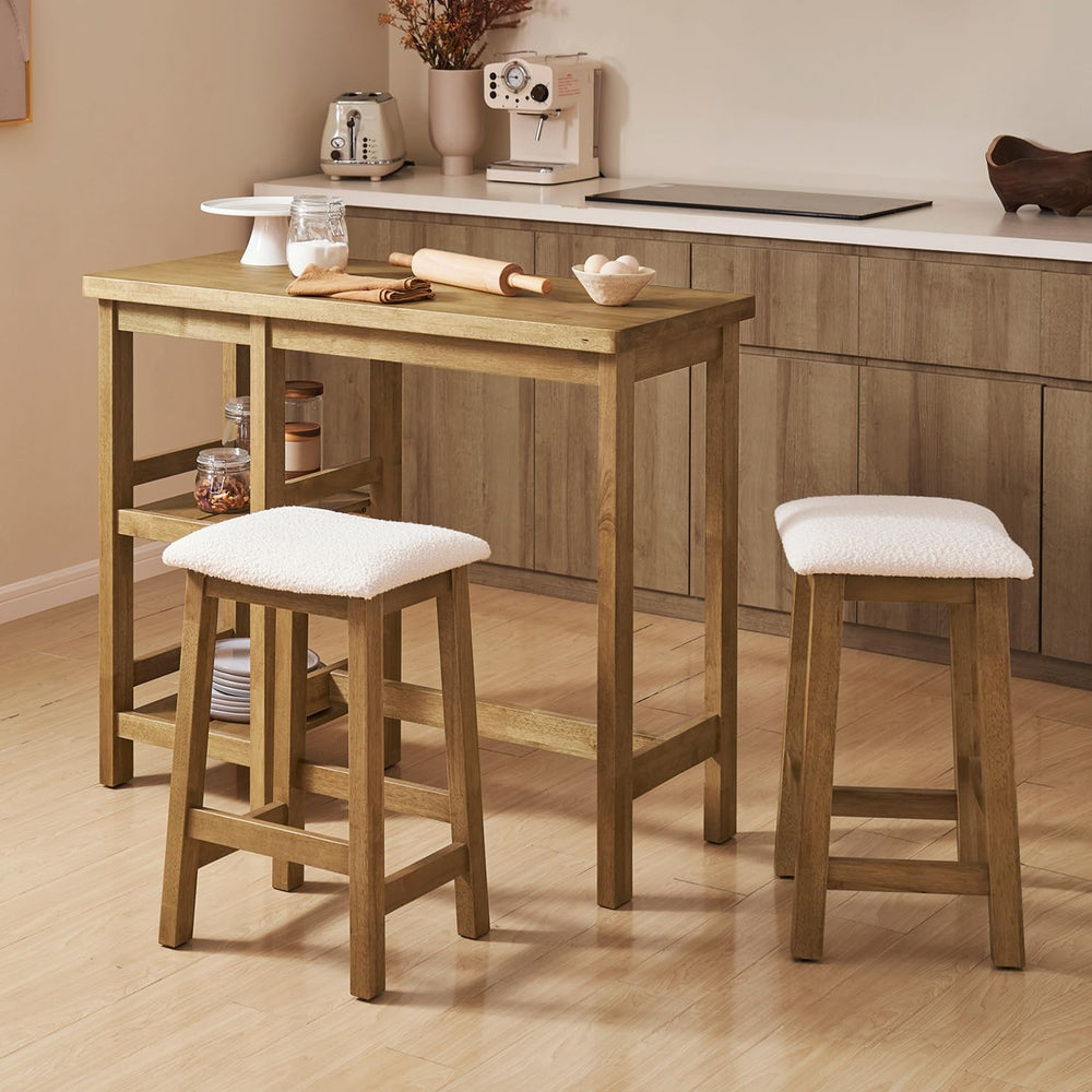 mopio Kelly Counter Table Set, 3 Piece, 2 Stools, Solid Wood