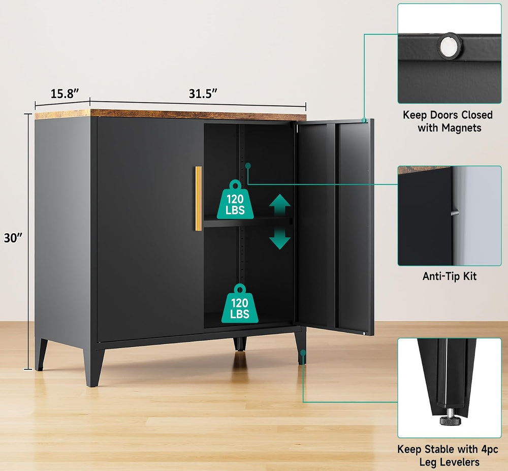 SISESOL Black Storage Cabinet with Doors and Shelves,30 inch Pantry Cabinet S...