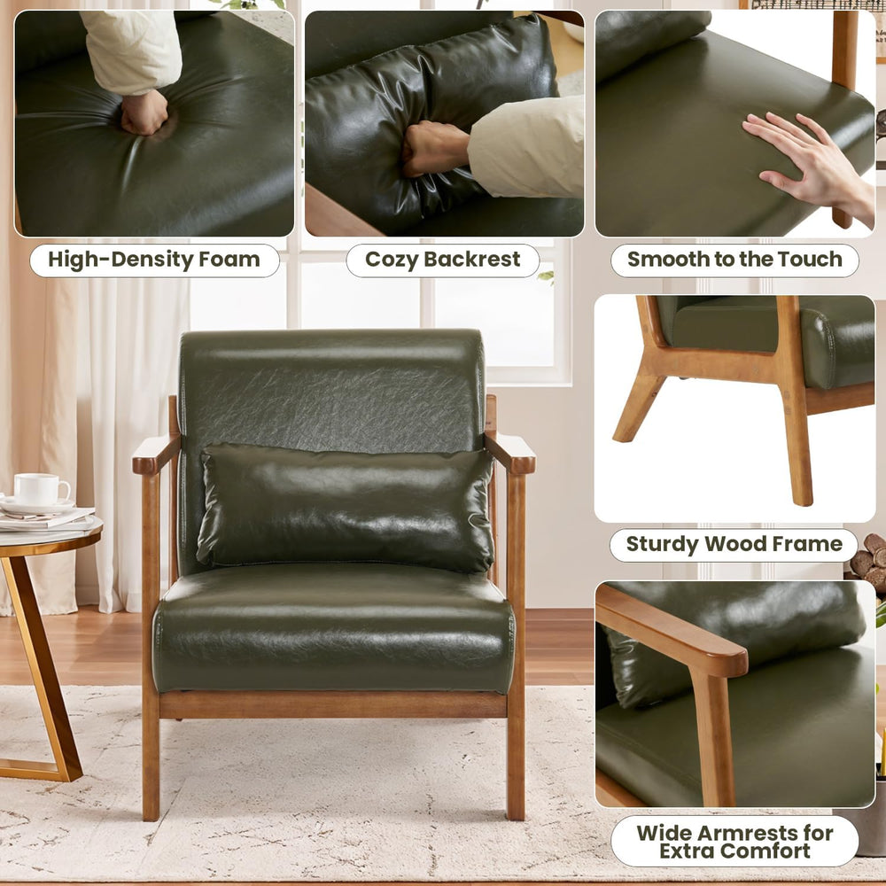 MOJAY Modern Accent Chair with Ottoman, PU Leather Upholstered Armchair Livin...