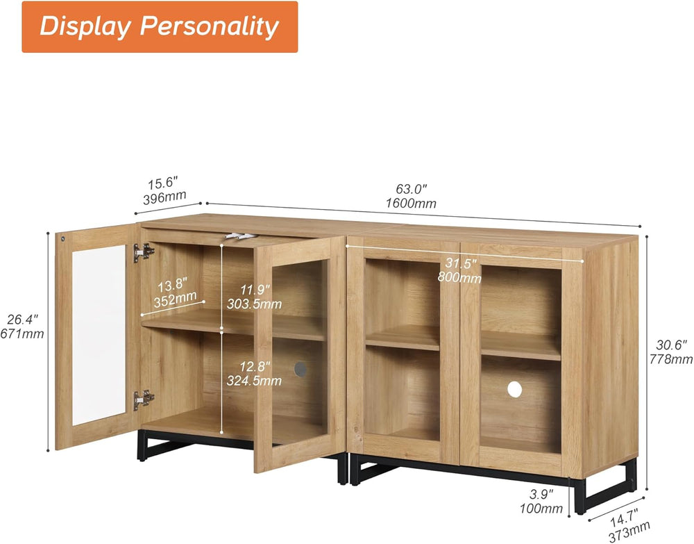 WAMPAT Sideboard Buffet Cabinets, Modern Credenza Sideboard with Adjustable S...