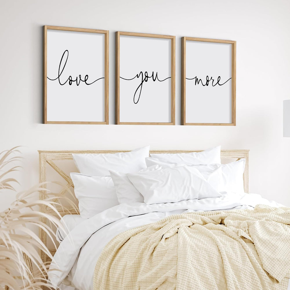 Heiple Love You More Sign Set of 3 Framed Above Bed Wall Decor Farmhouse Bedr...