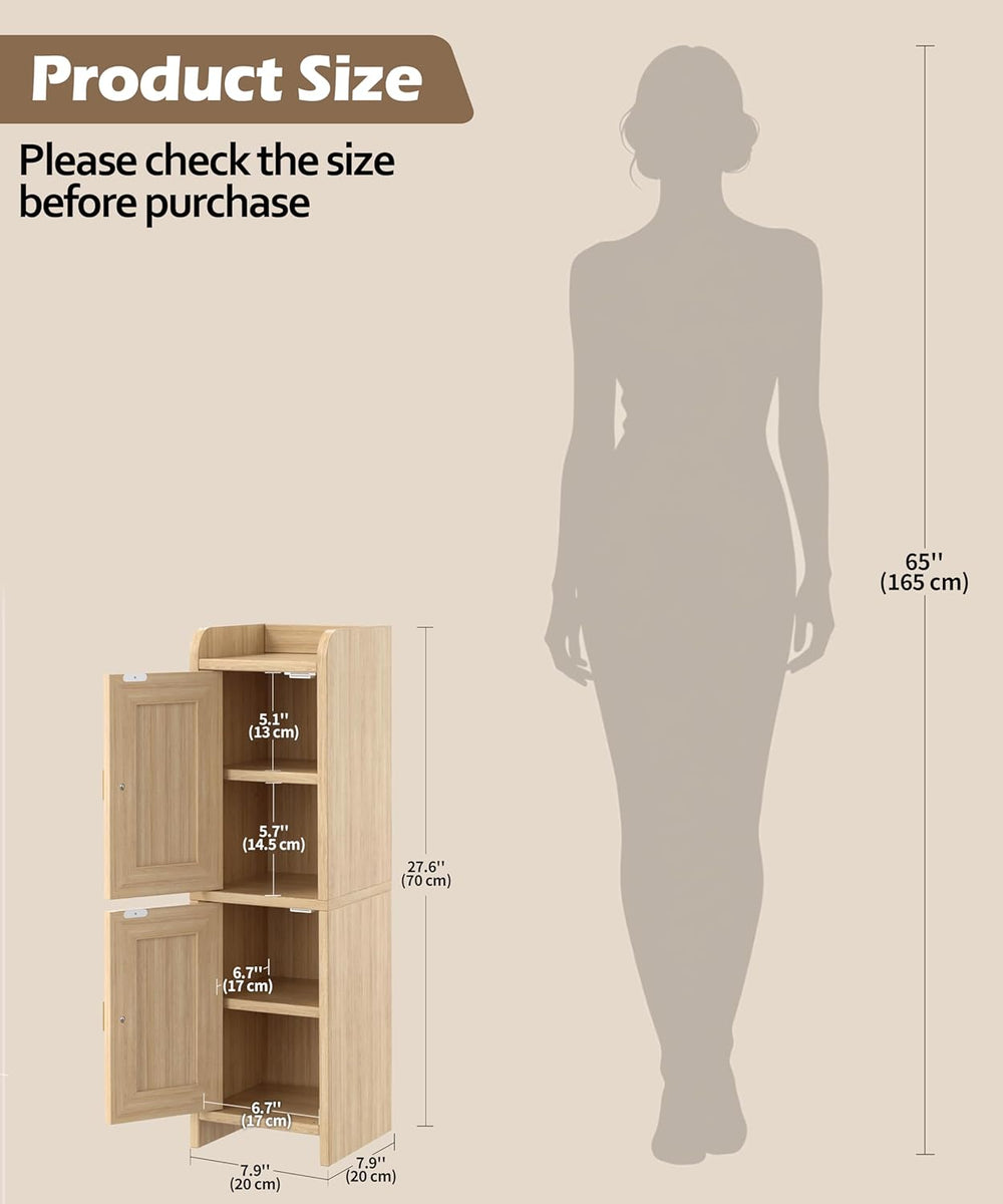 Akxomel Rattan Small Bathroom Cabinet Narrow Toilet Paper Organizer Oak | 7.9...