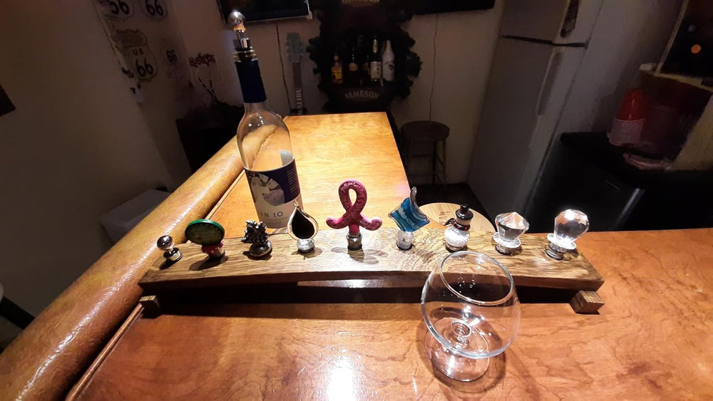 Whiskey Barrel Stave 9 Wine Bottle Stopper Display