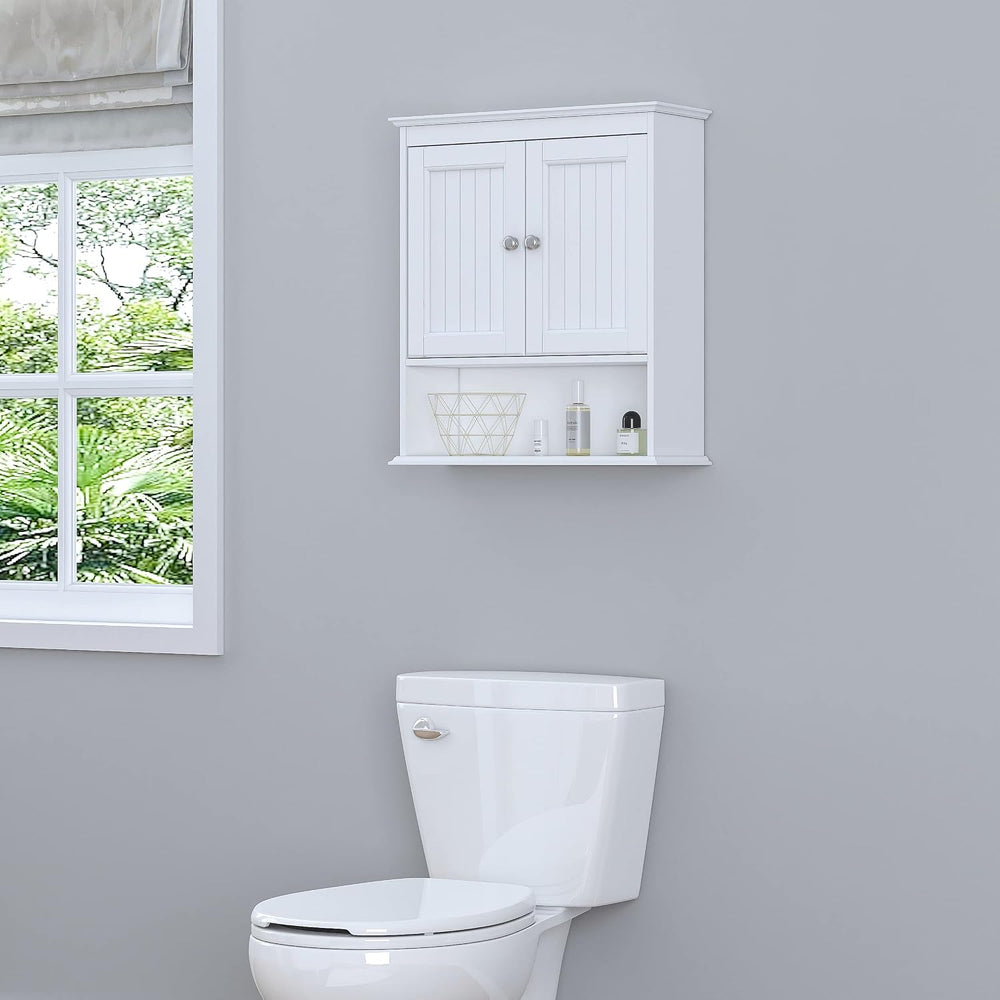 Spirich Bathroom Wall Cabinet with Beadboard Doors, White Medicine Cabinet