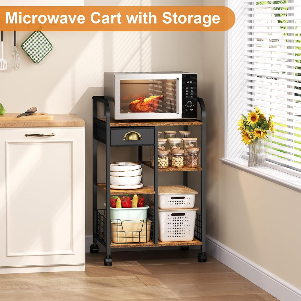 keomaisyto Microwave Cart with Storage, Kitchen Island Cart with Table Top &a...