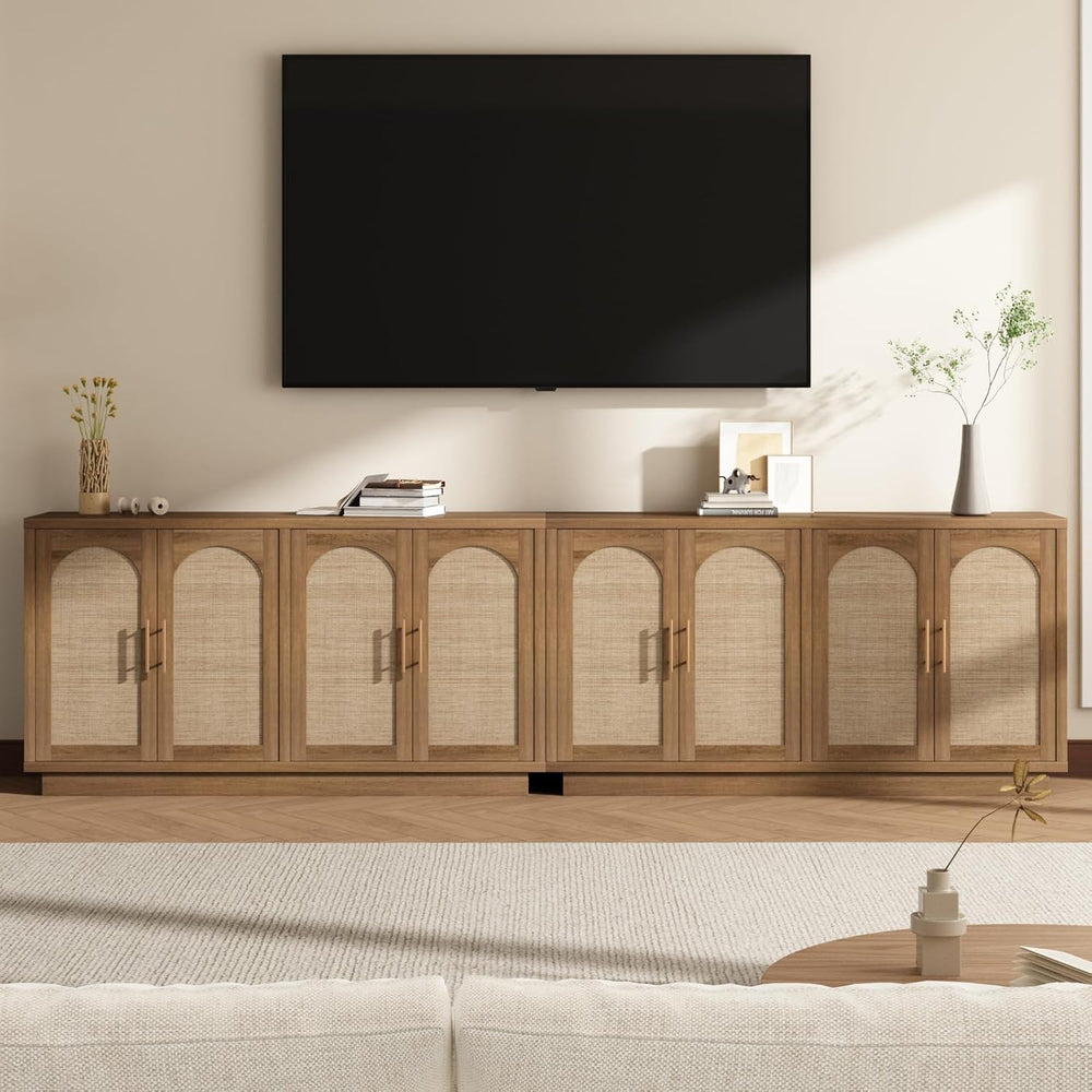 HOKYHOKY 59" Rattan Sideboard Buffet Cabinet with Storage, 4 Arched Doors