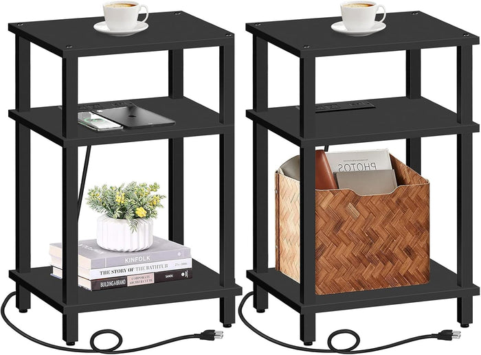 TUTOTAK Set of 2 End Table with Charging Station, 3-Tier Storage Shelf