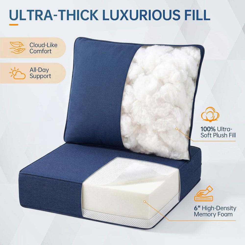 Outdoor Chair Cushions, 6 inch Thick Seat Cushion for Outdoor Furniture, Wate...
