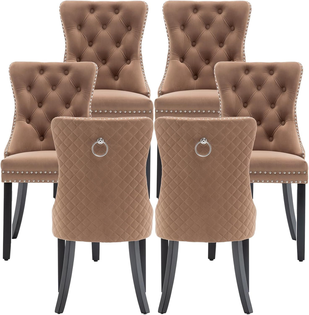 Velvet Dining Chairs Set of 6, Upholstered Dining Room Chairs with Nailhead T...