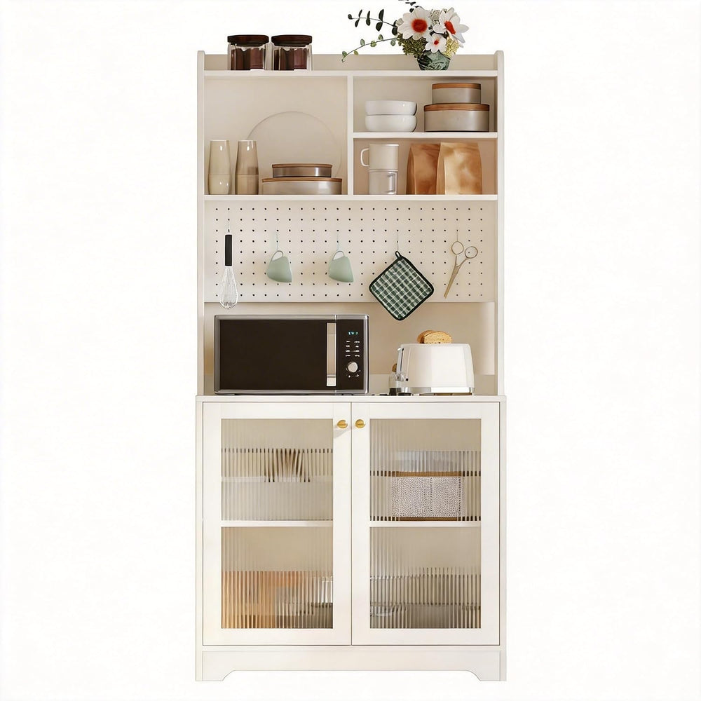 71" Tall Pantry Cabinet with 2 Glass Doors, Freestanding Kitchen Storage...