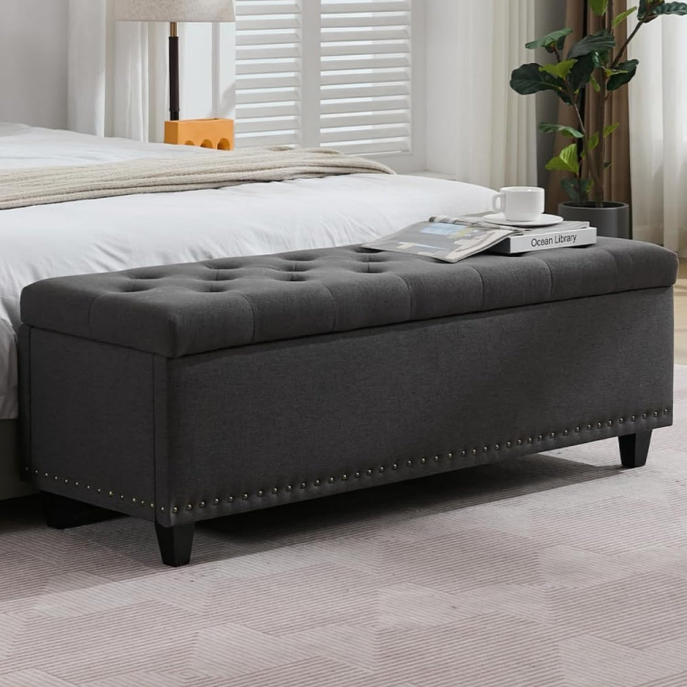 Tbfit 50.8" Ottoman with Storage, Button‑Tufted Bench with Safety Hinge ...