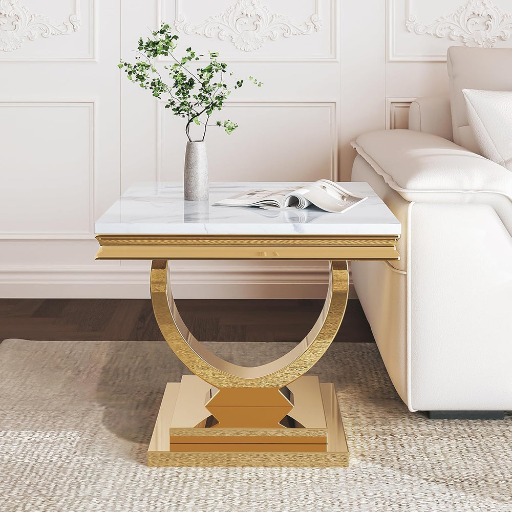Marble Coffee Table Set of 3, Includes 1 Coffee Table with 2 Square End Side ...