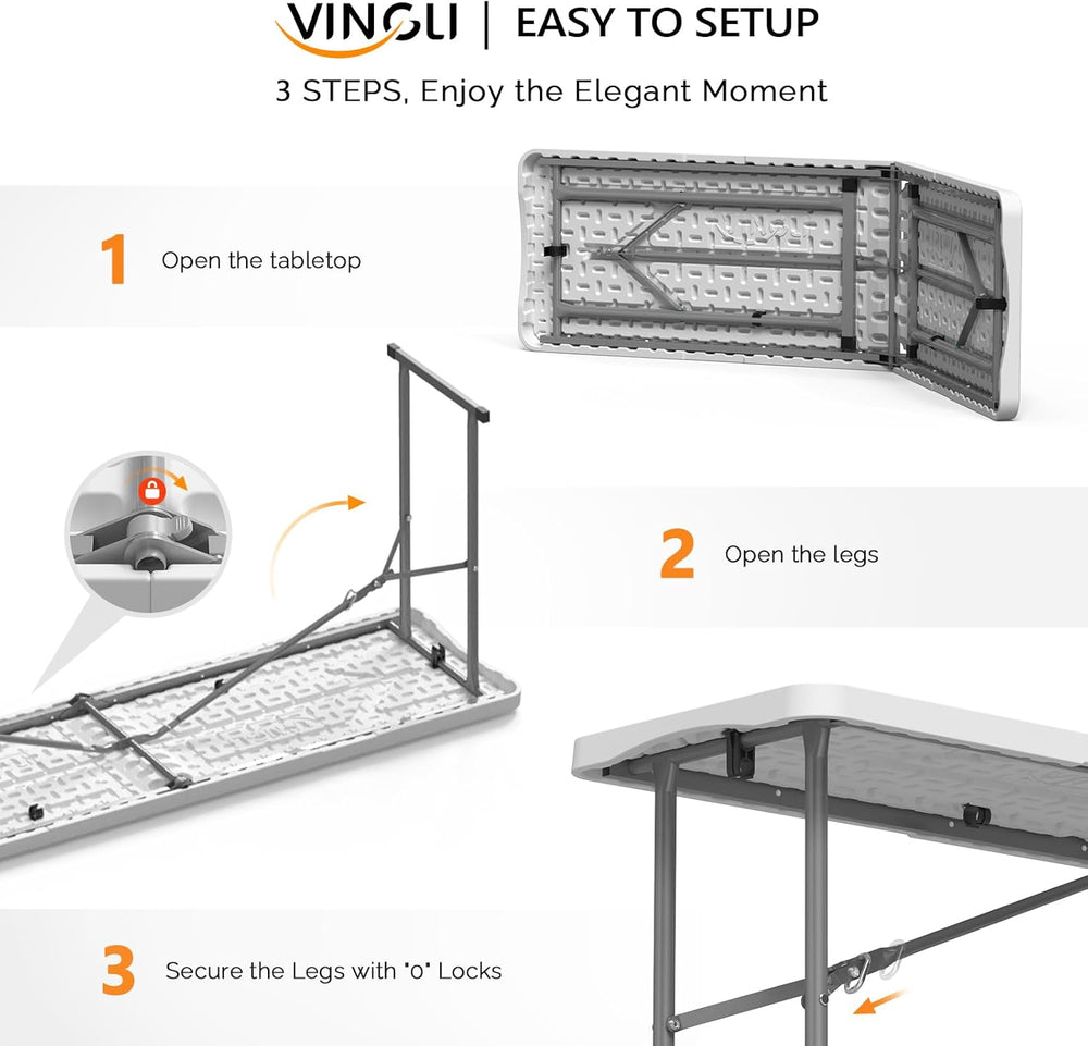 VINGLI 6 FT Narrow Folding Table, Tabletop Folded in Half, Premium Quality HD...