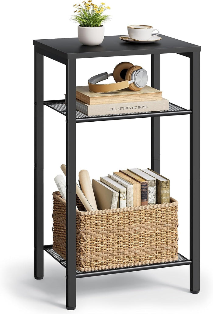 Hoctieon 3 Tier End Table, Telephone Table, Tall Side Table with Storage, Small Nightstand for Small Spaces, Metal Frame, For Living Room, Bedroom, Sofa Couch, Hall, Easy Assembly, Black