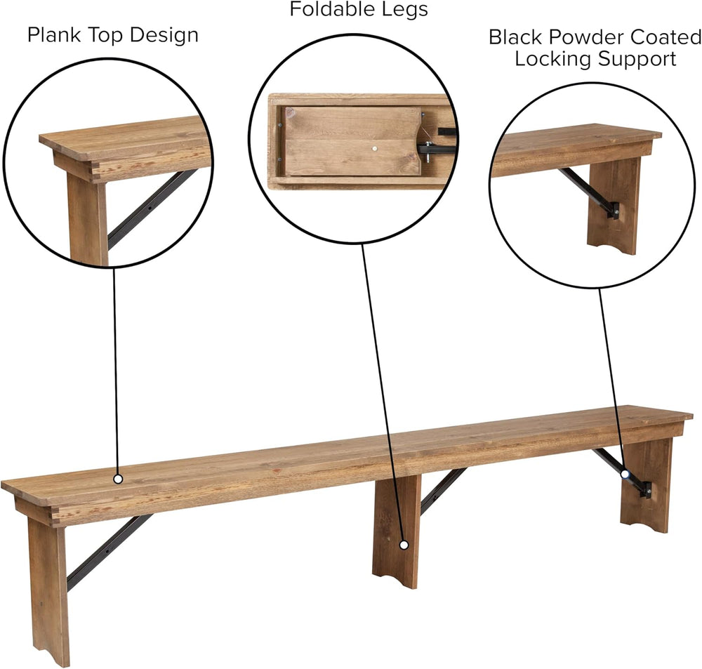 EMMA + OLIVER 8' x 12" Antique Rustic Solid Pine Folding Farm Bench ...