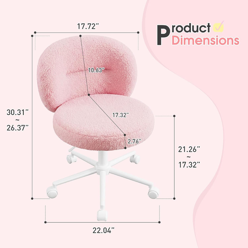 Homkdom Round Vanity Chair with Silent Wheels, 17.32" Wide Seat | Height...