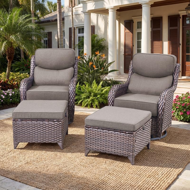 Outdoor Wicker Patio Furniture Sets of 4 High Back with Ottomans, 6''...