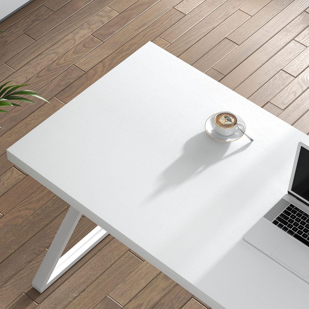 FOLUBAN White Desk, Modern Wood and Metal Computer Desk for Home Office, Simp...