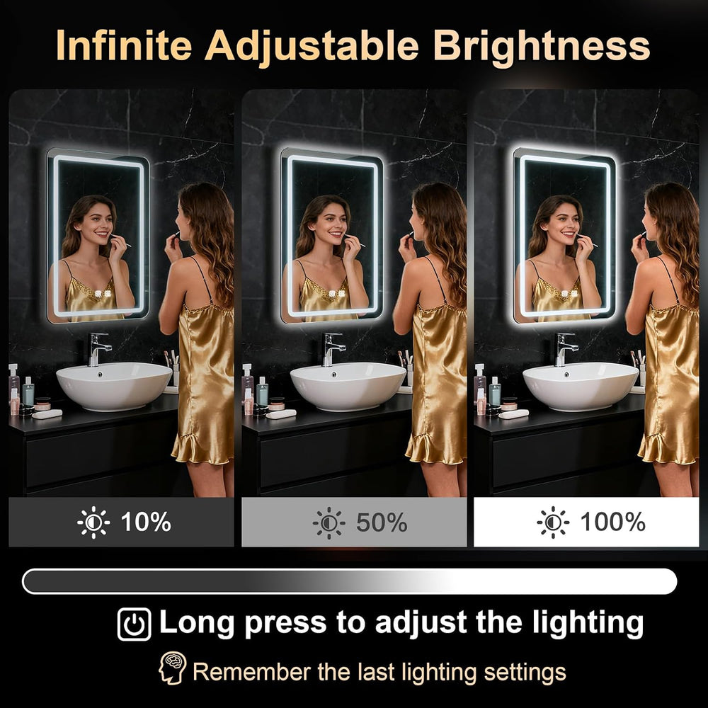 LED Bathroom Mirror, 16 x 24 Inch Anti-Fog Bathroom Mirror with Lights, Stepl...