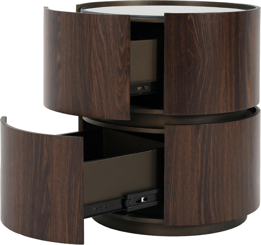 Italian High-End MDF Double-Layer Storage Round Side Table - Brown & Blac...