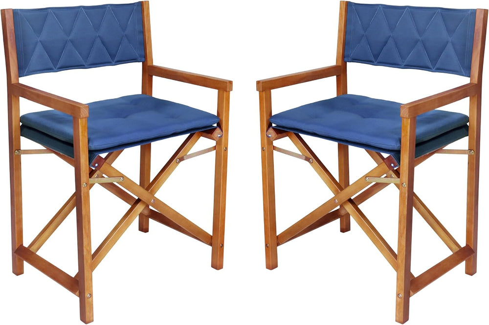 JONATHAN Y Waldo Foldable Acacia Wood Director Chair Set of 2, Blue